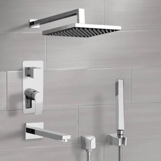 Tub and Shower Faucet Chrome Tub and Shower System With Rain Shower Head and Hand Shower Remer TSH74